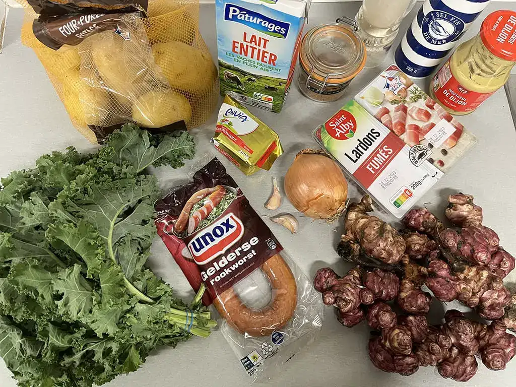 Jerusalem artichoke and kale hash ingredients