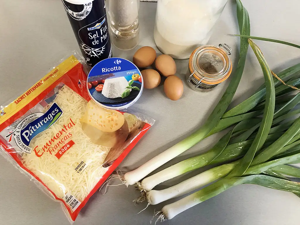 Leek and ricotta flan ingredients