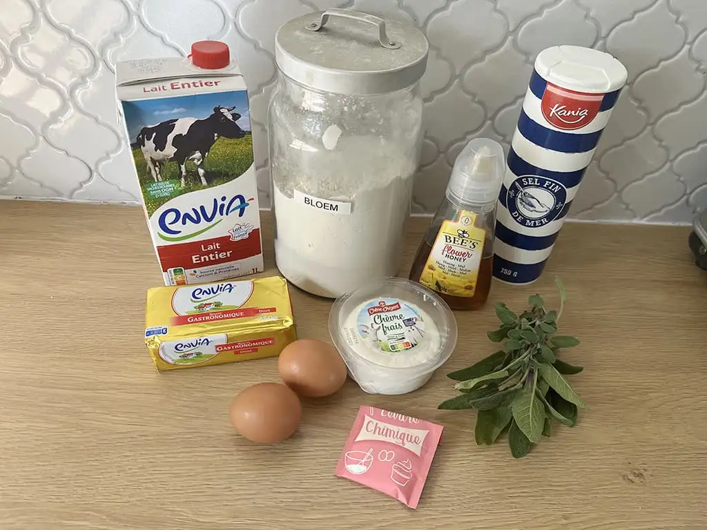 Savory madeleines with goat cheese ingredients