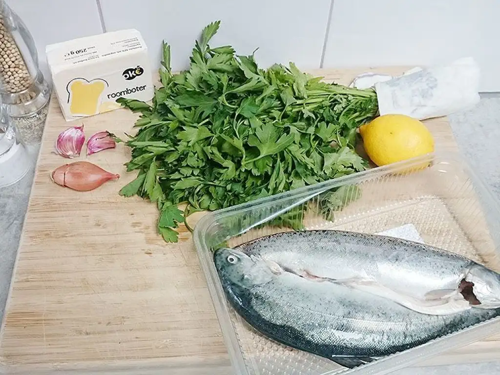 Trout with herb butter ingredients