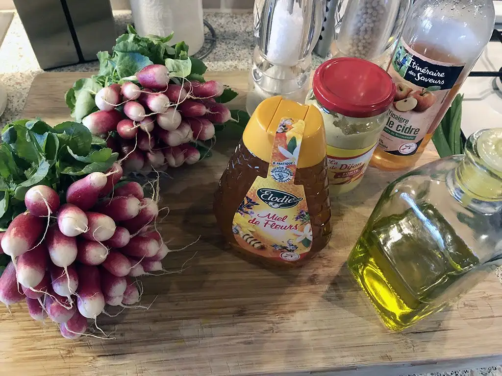Roasted radishes with mustard dressing ingredients