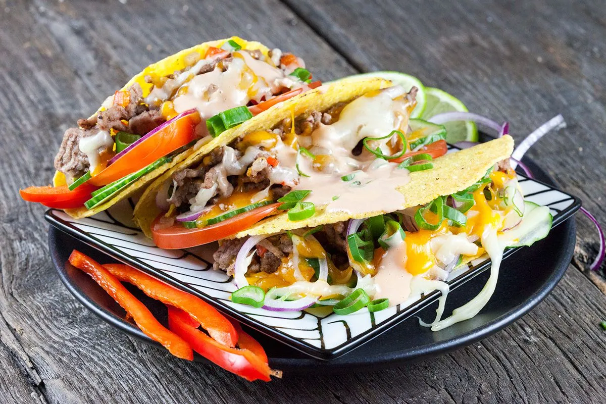 Gruyère and cheddar tacos