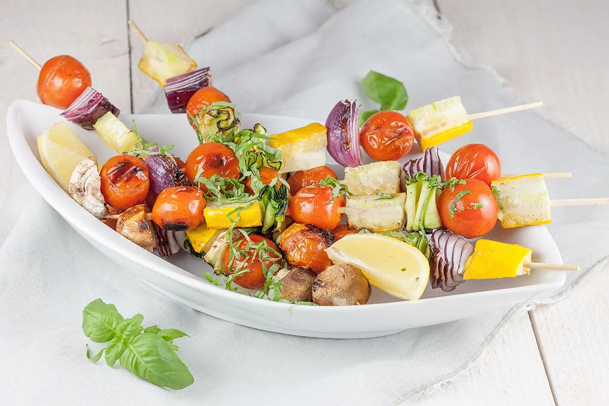 Chargrilled vegetable kebabs