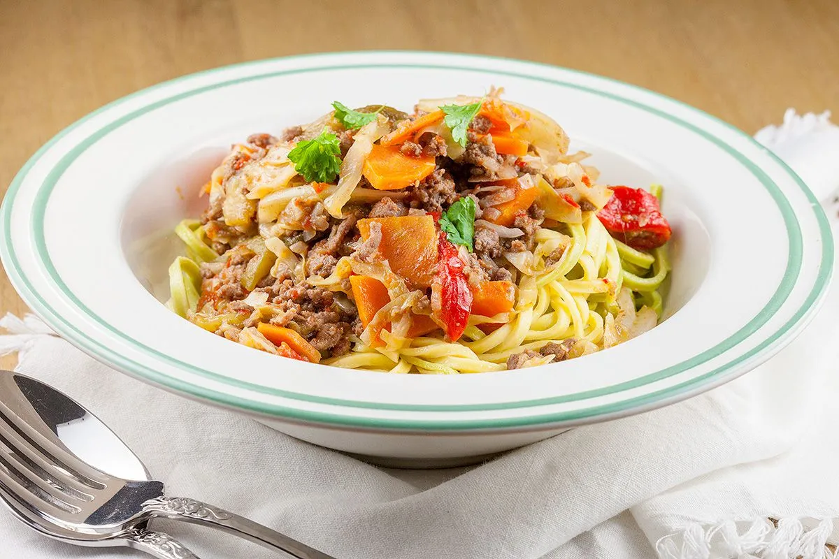 Beefy roasted bell pepper pasta