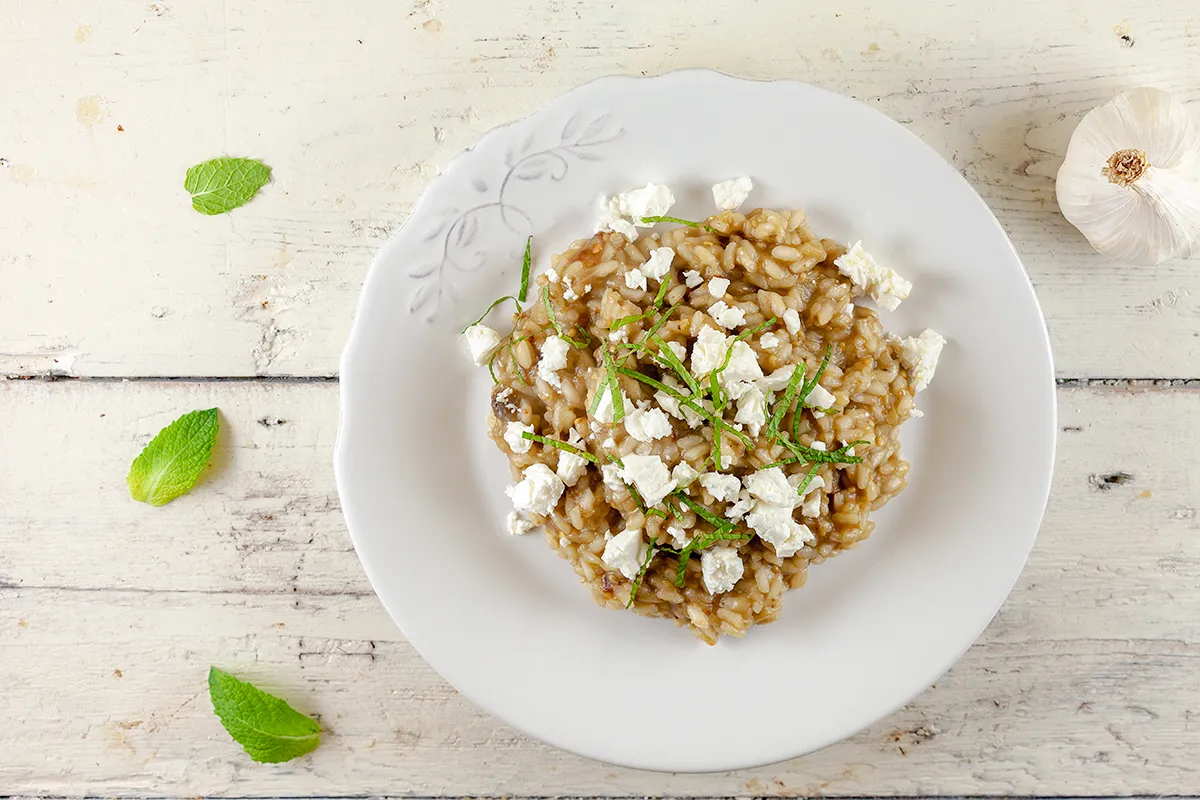 Eggplant and feta risotto