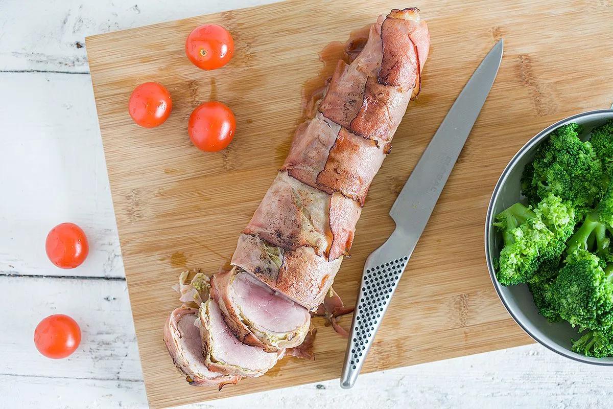 Pork tenderloin with pesto and schwarzwalder schinken