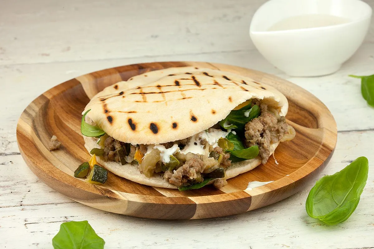 Pita bread with minced meat and eggplant