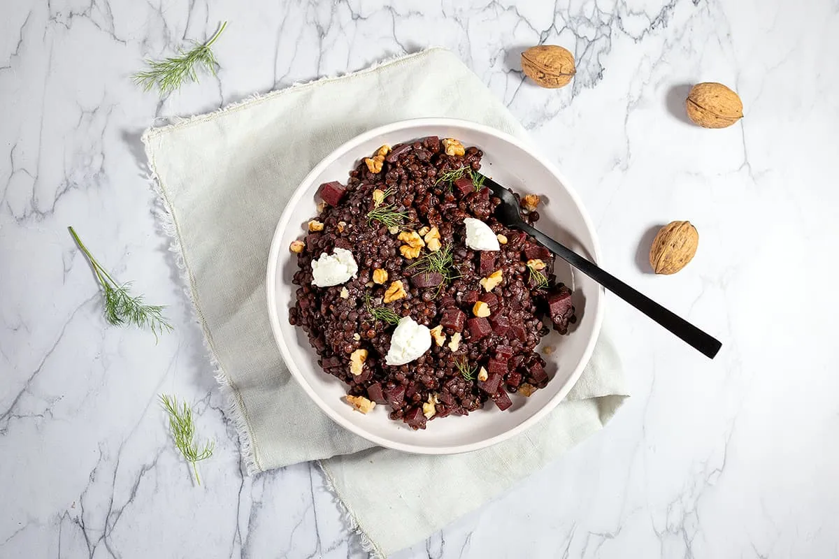Lentils with beetroot and walnuts - lovely vegetarian dish