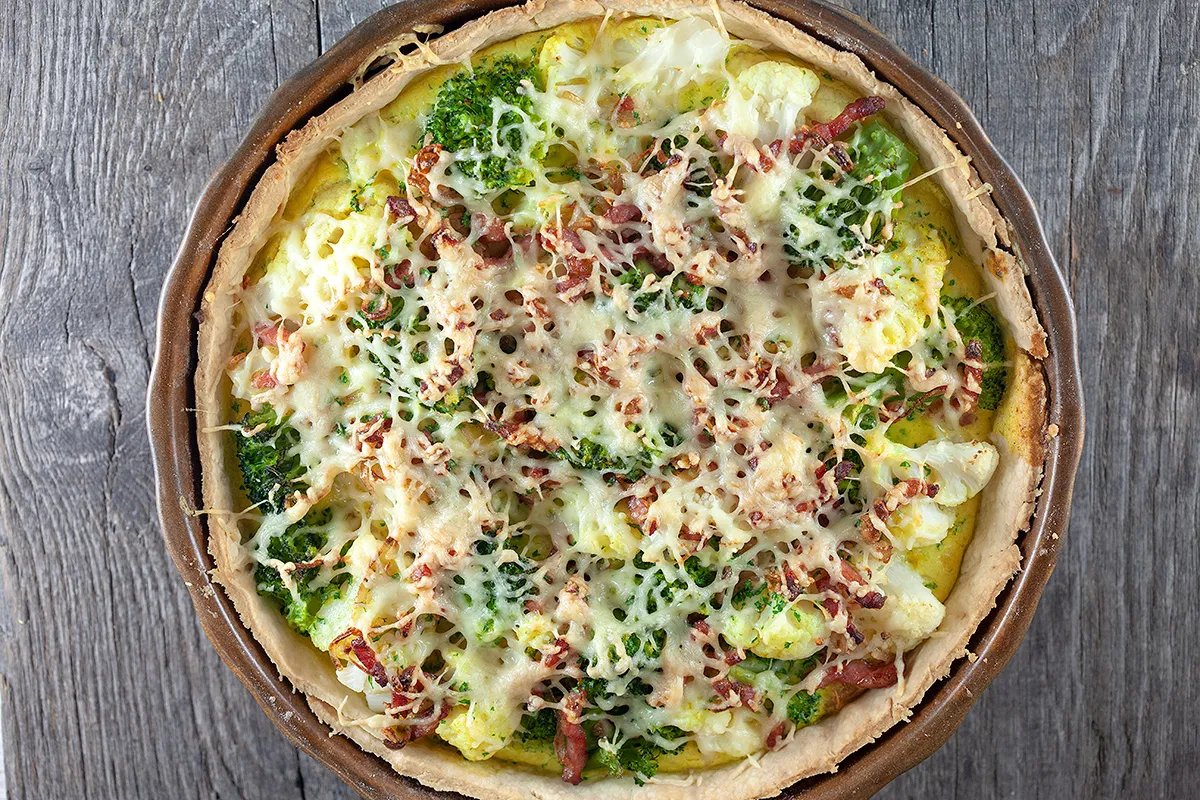 Cauliflower and broccoli quiche