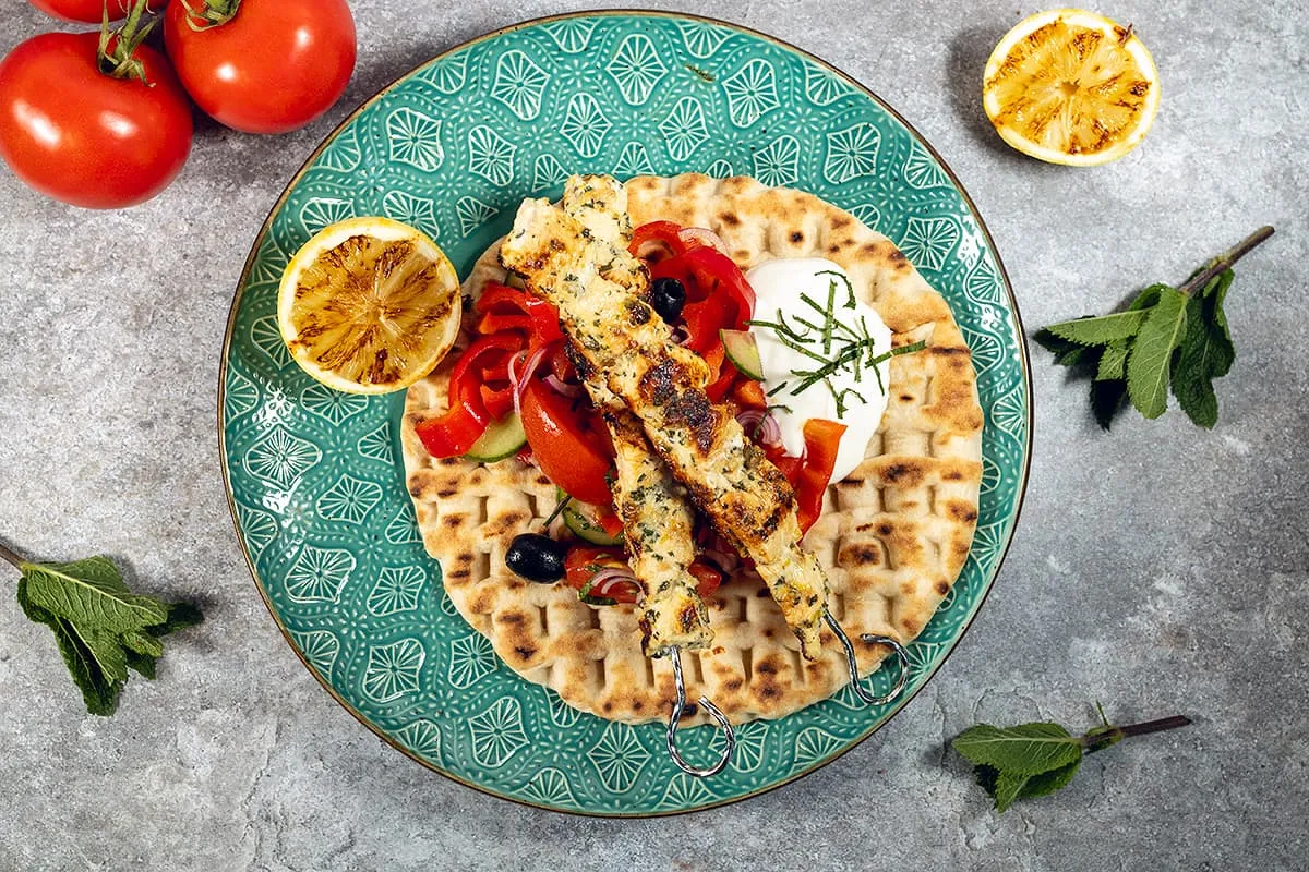 Greek chicken kabobs with mint and lemon
