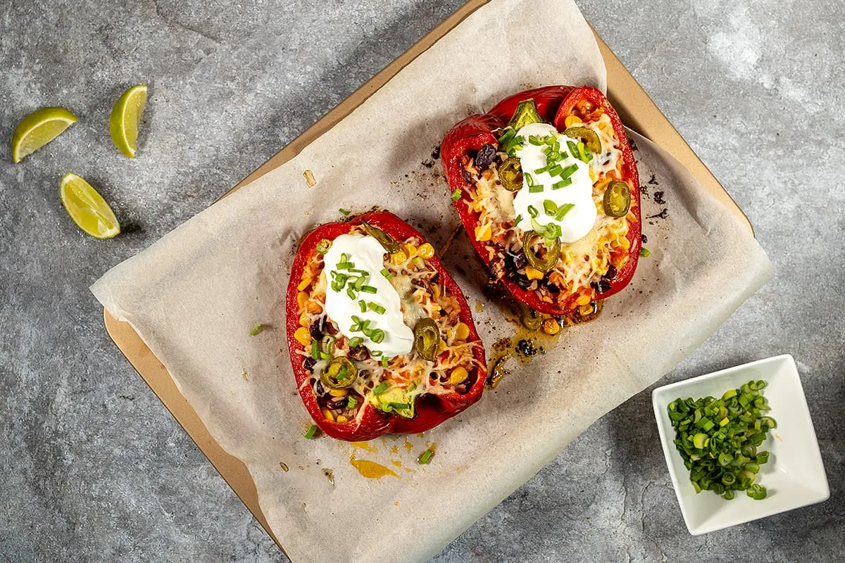 Mexican stuffed peppers with rice and beans