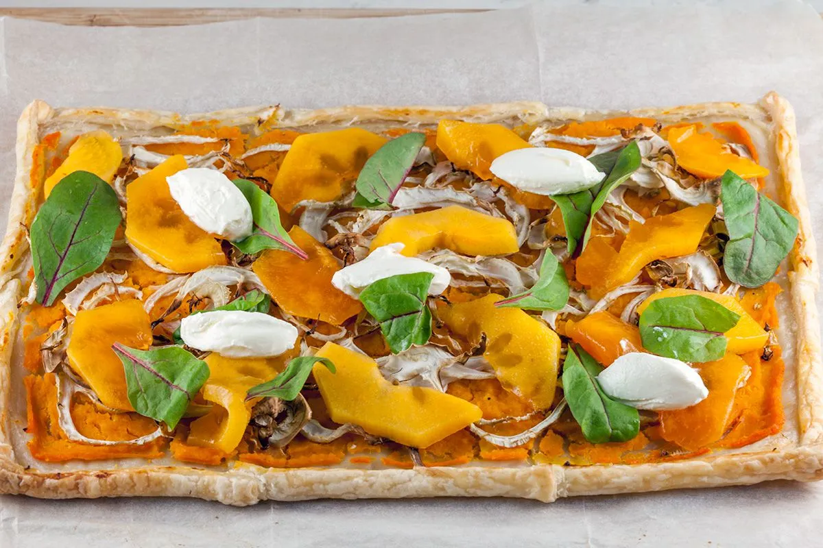 Pumpkin and fennel puff pastry tart