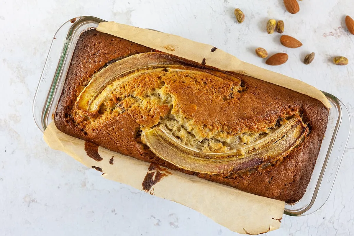 Banana bread with nuts and chocolate