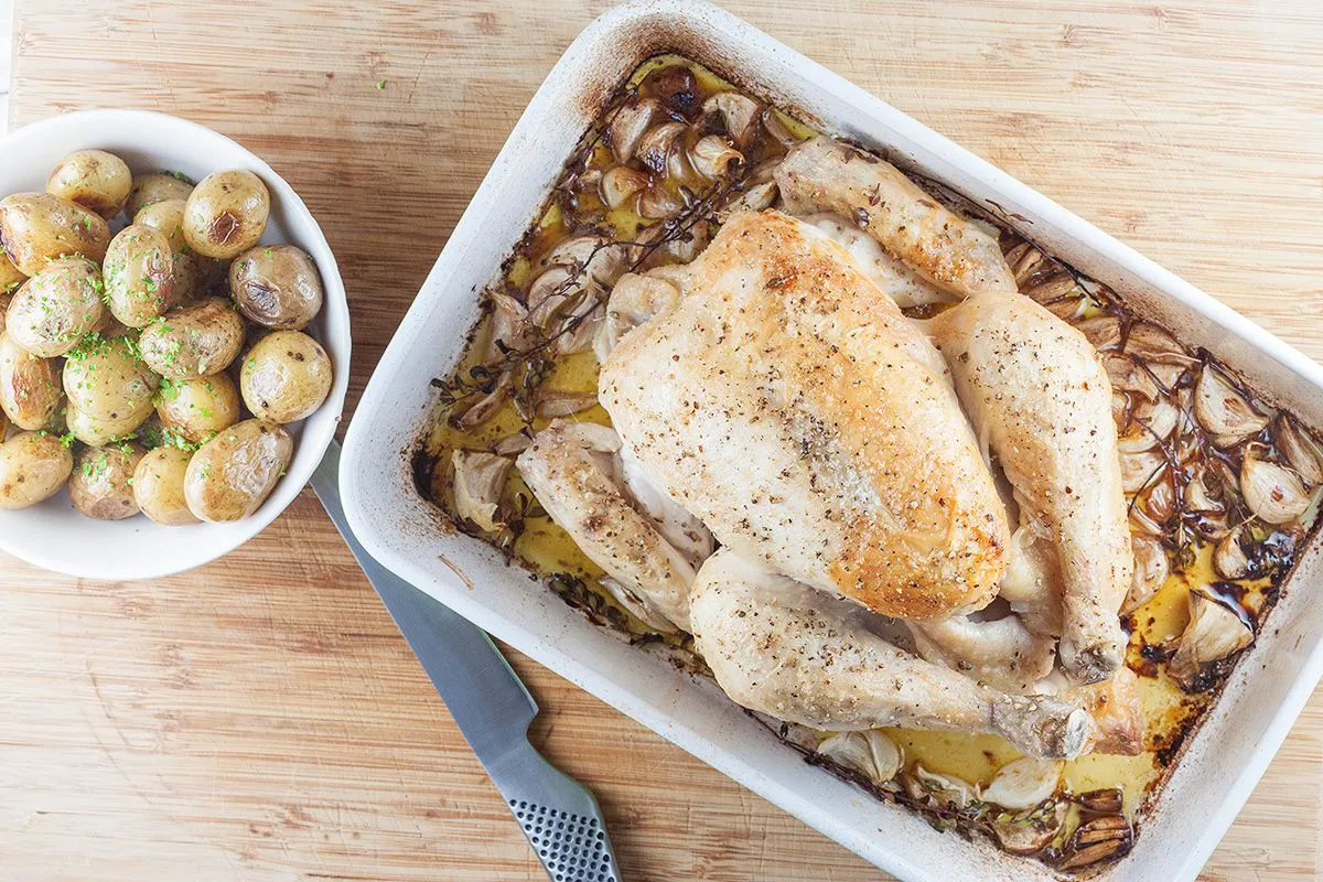 Roasted chicken with 40 cloves of garlic