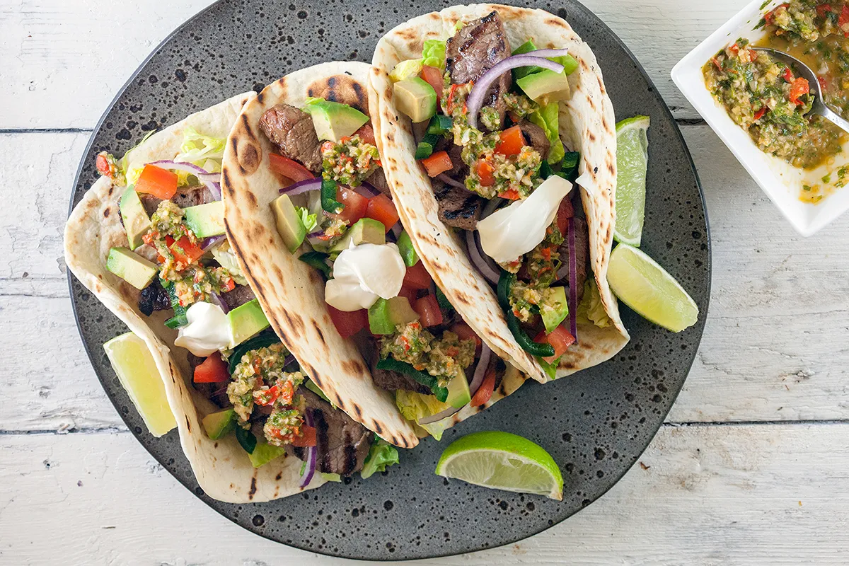 Chimichurri steak tacos