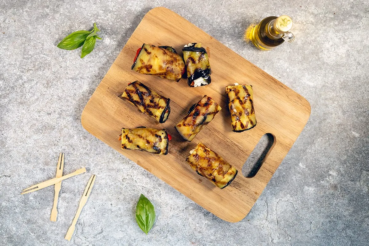Grilled eggplant roll-ups - an easy appetizer