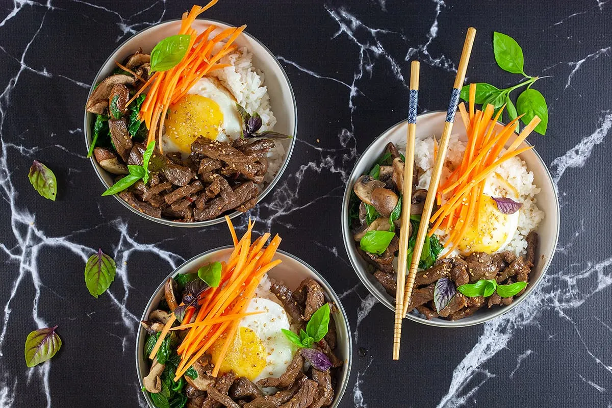 Bibimbap with steak (comfort food)