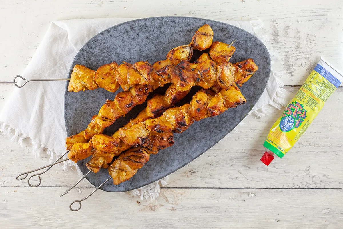 Turmeric chicken kebabs