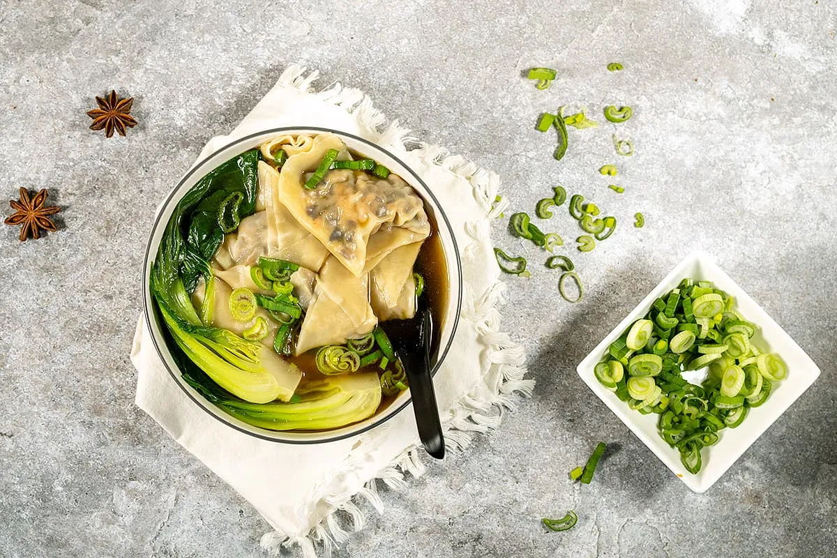 Wonton soup with homemade wontons