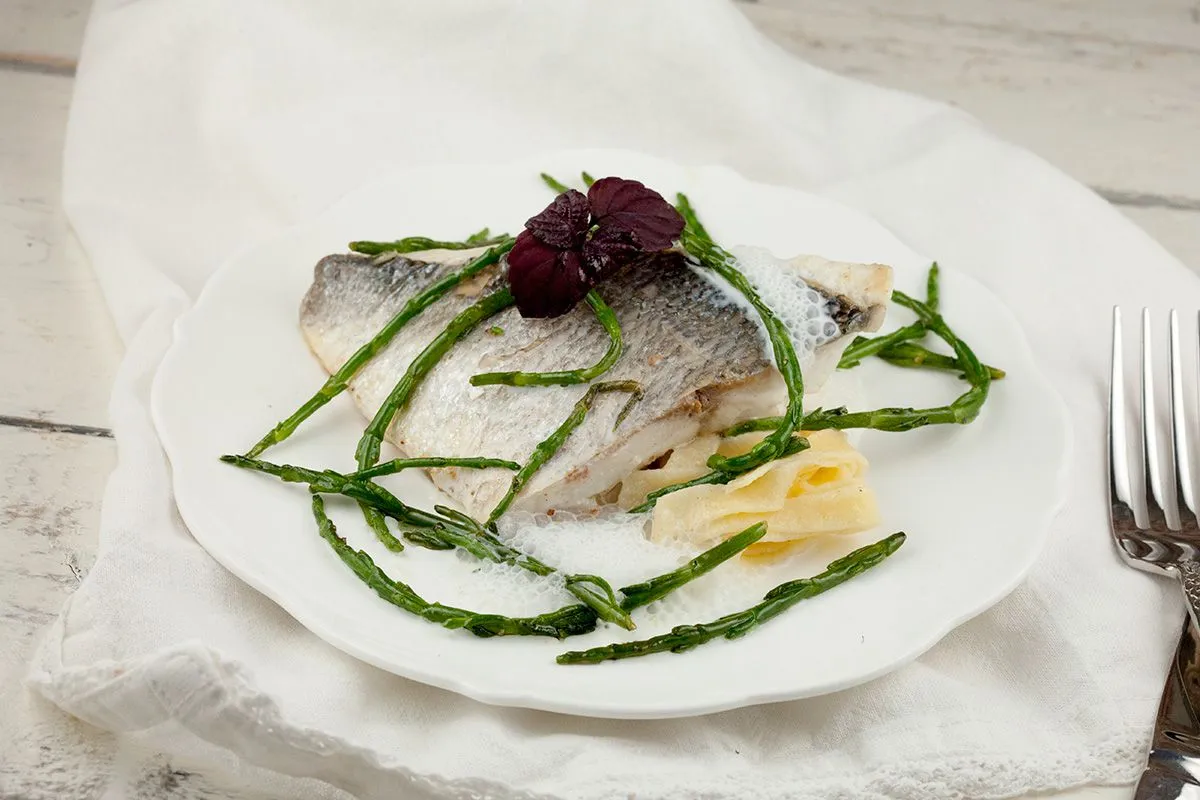 Sea bream with fresh pasta and samphire