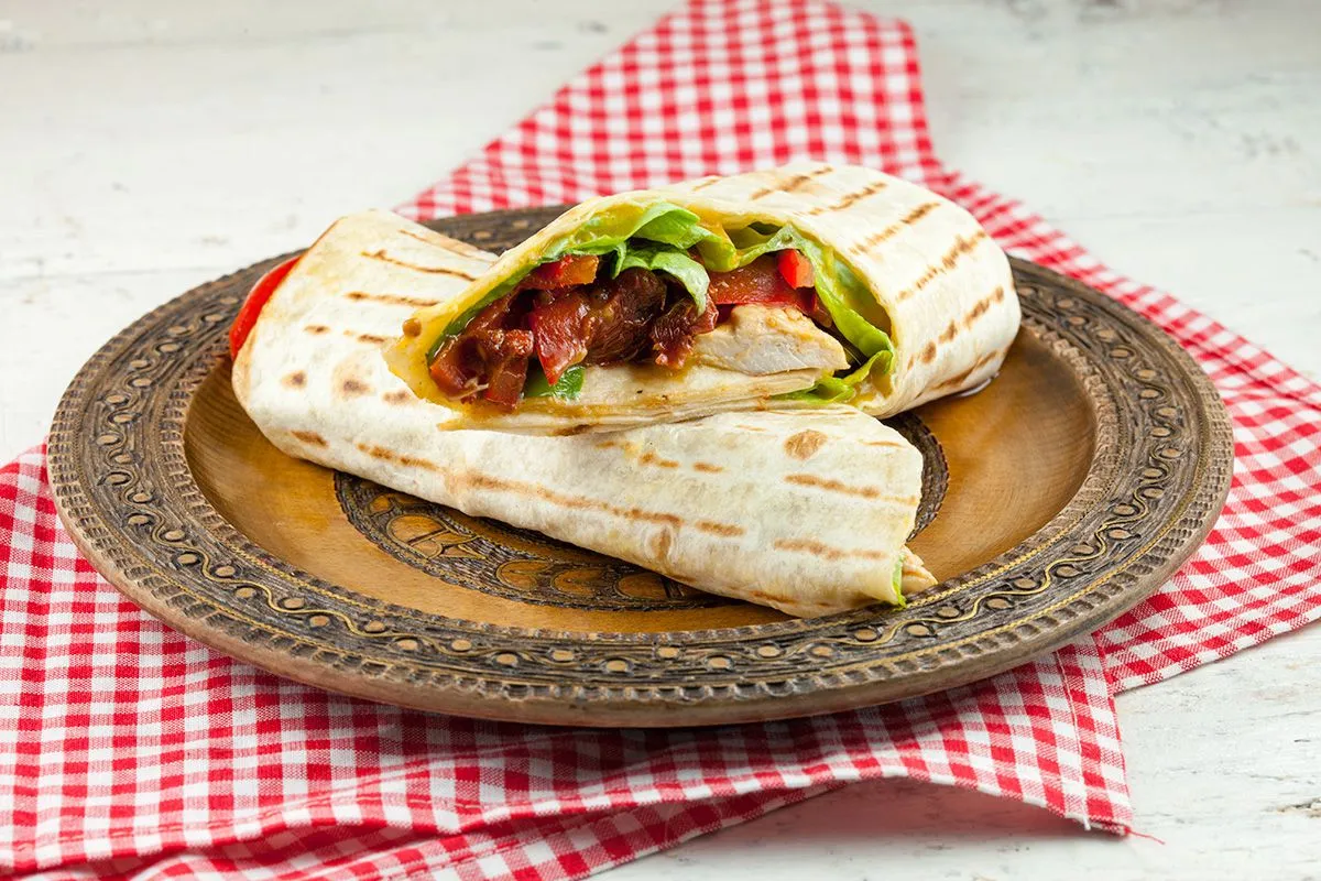 Chicken and mango tortilla wraps