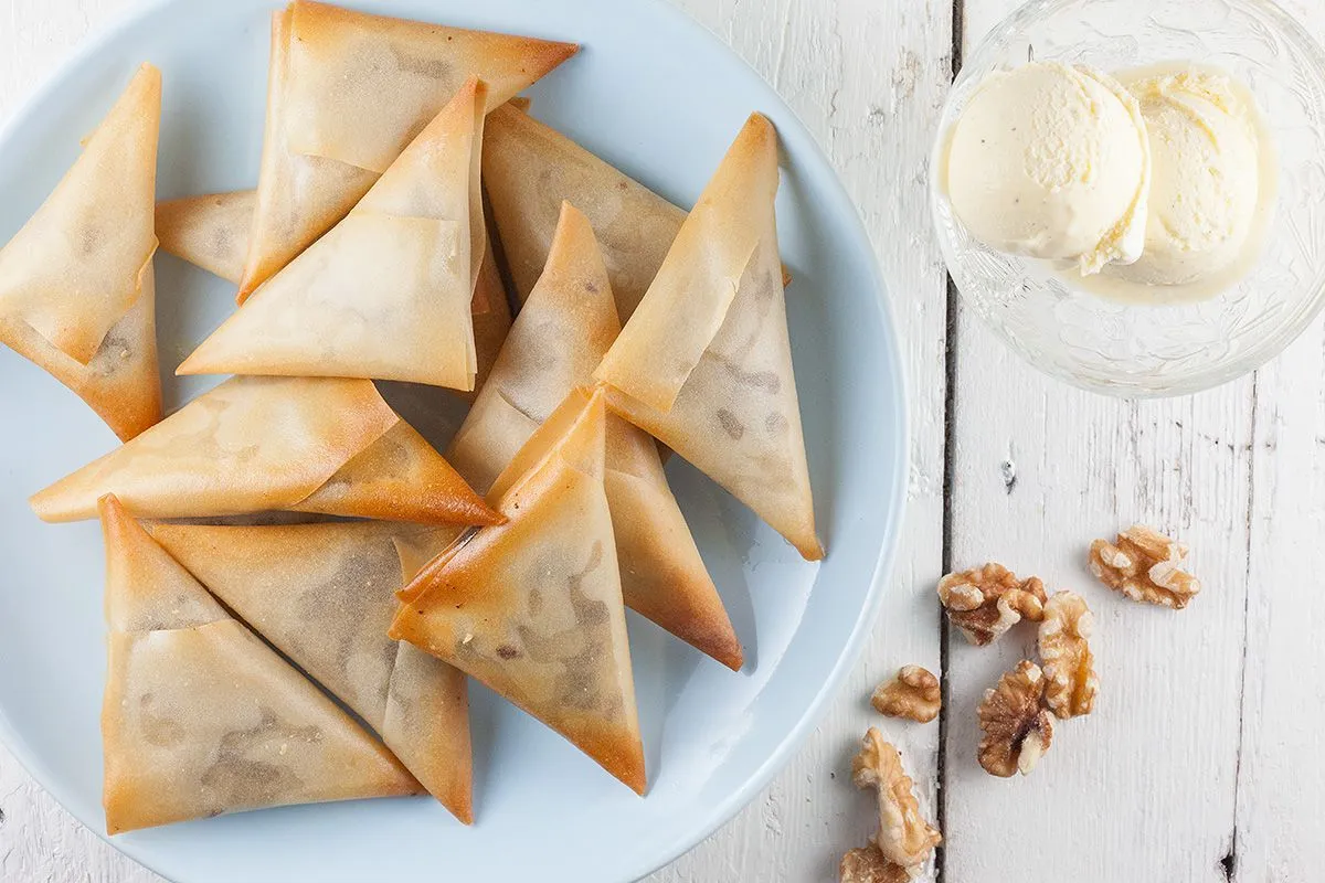 Date and walnut filo pastries