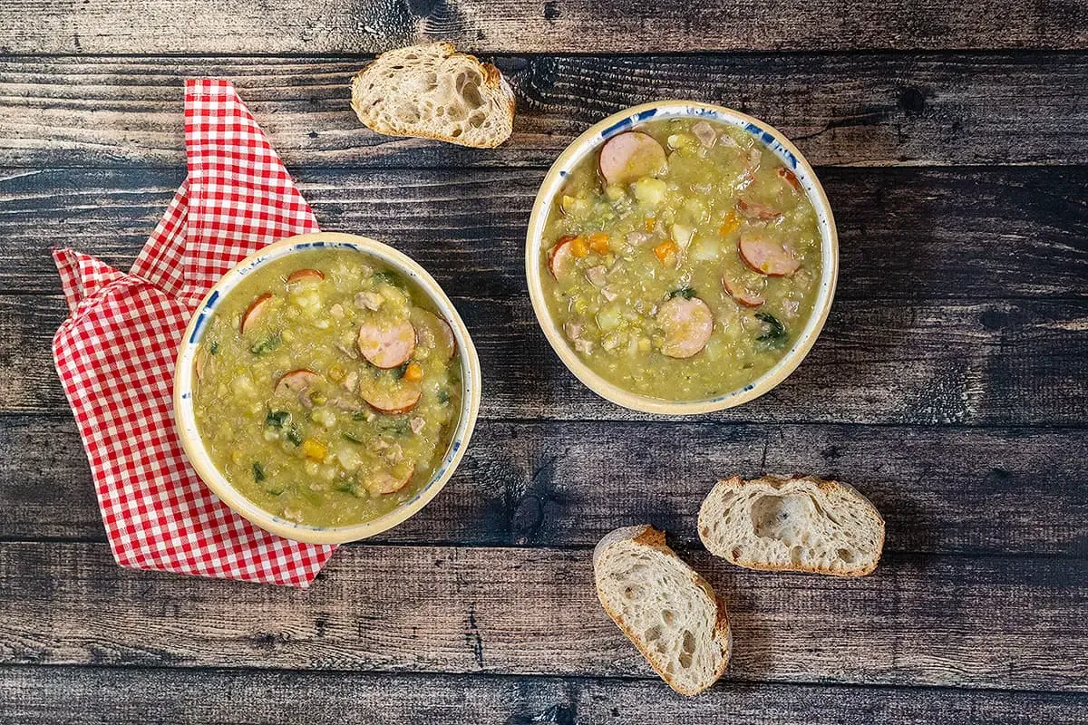 Dutch split pea soup with smoked sausage