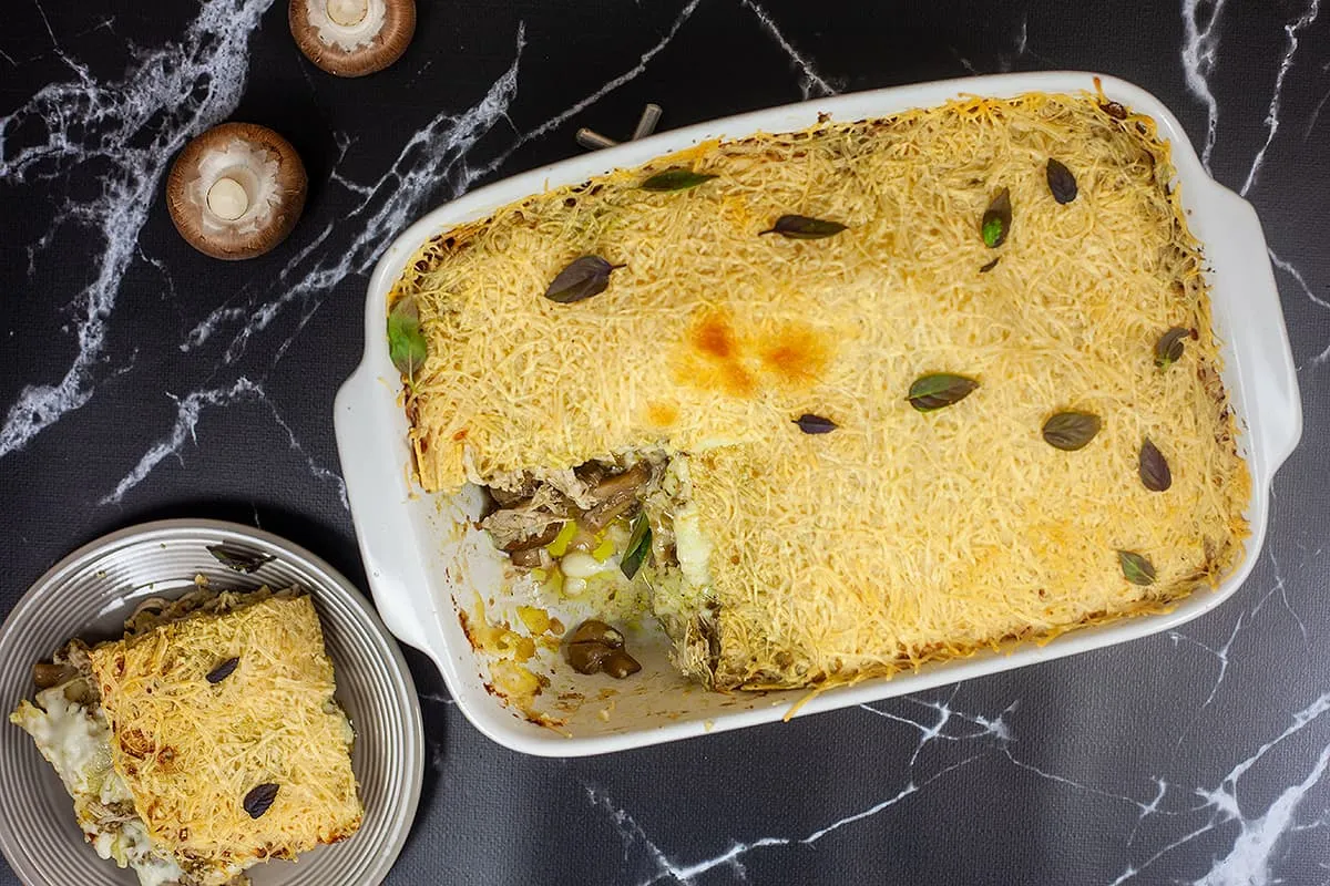 Mushroom and chicken pesto lasagne