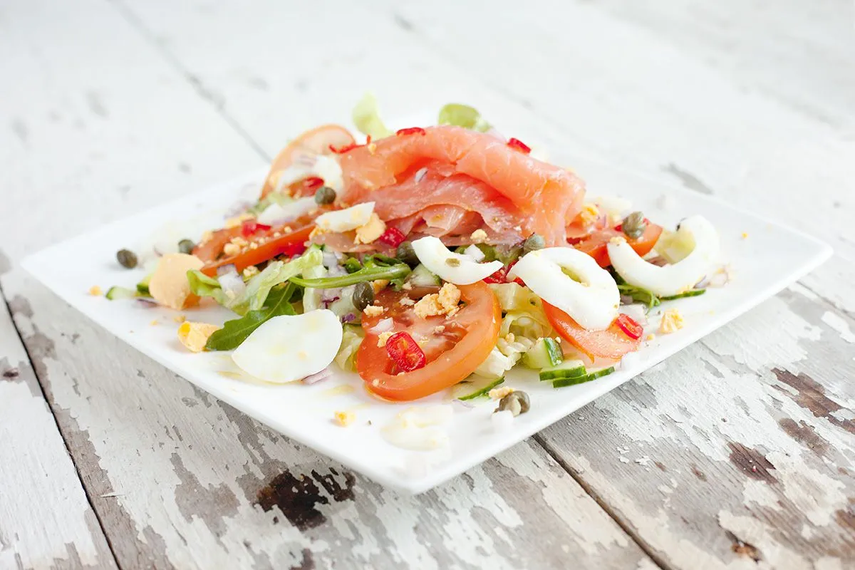 Smoked salmon, egg and caper salad