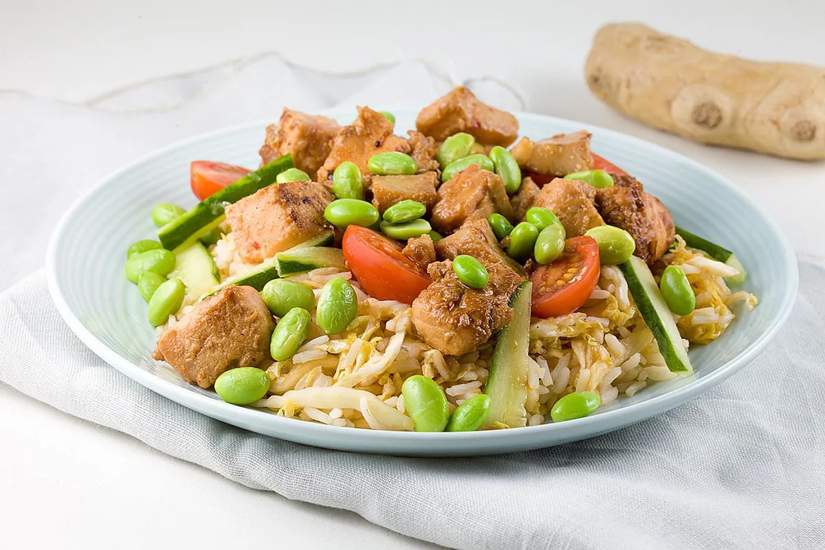 Salmon and coalfish rice salad