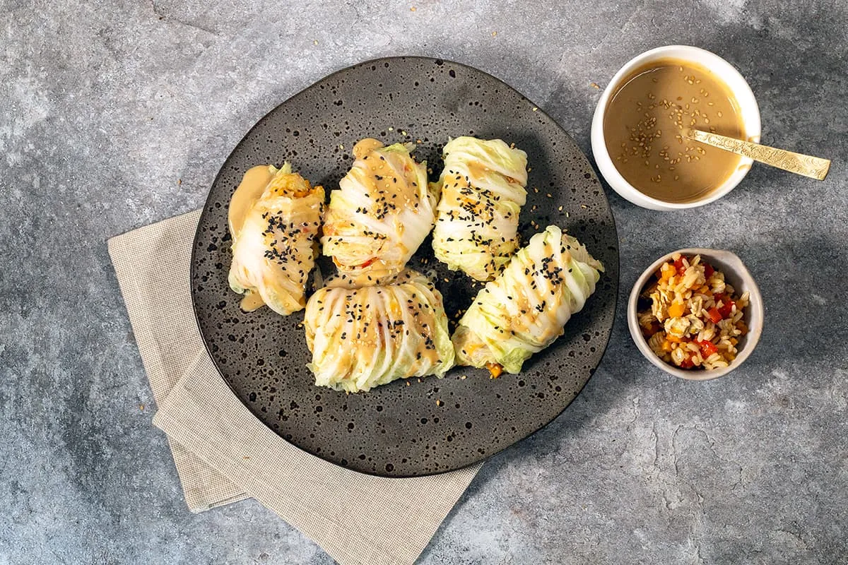 Chinese spring rolls with turkey, rice and carrot