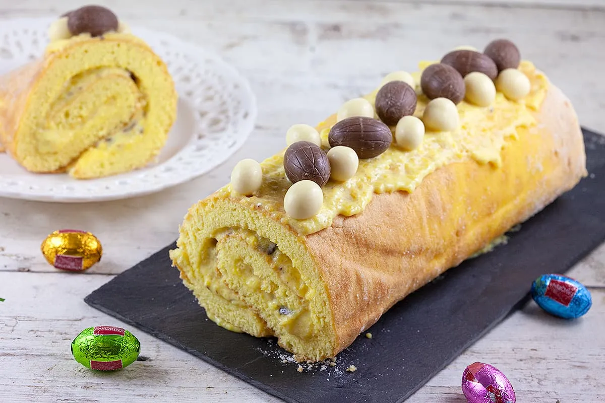 Easter cake roll with mango (very cheerful)