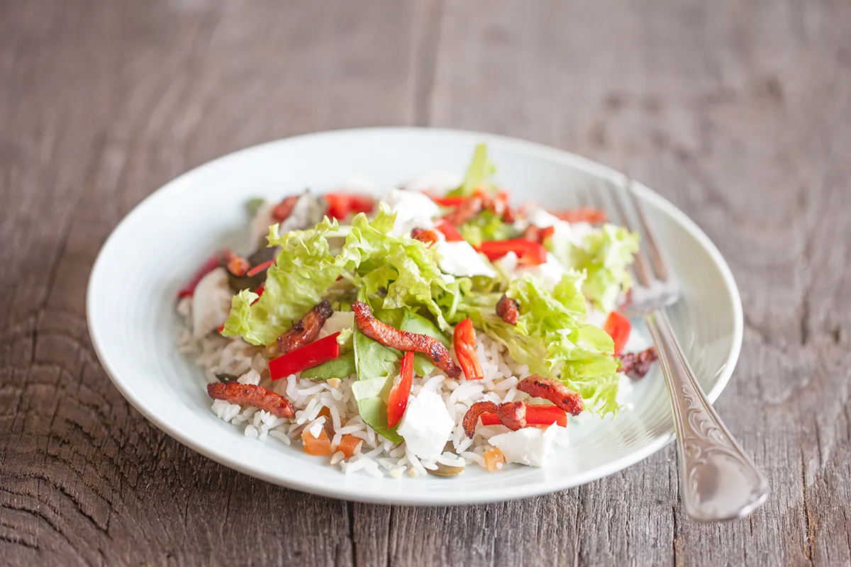 Nut rice goat cheese salad