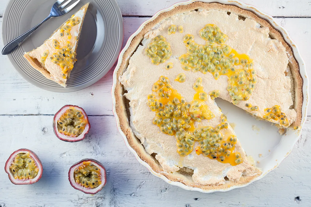 Frangipane and passion fruit pie