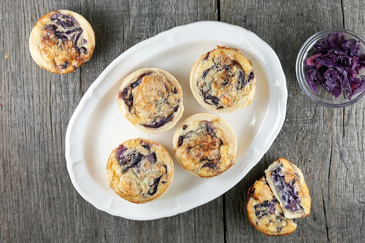 Mini red cabbage quiches