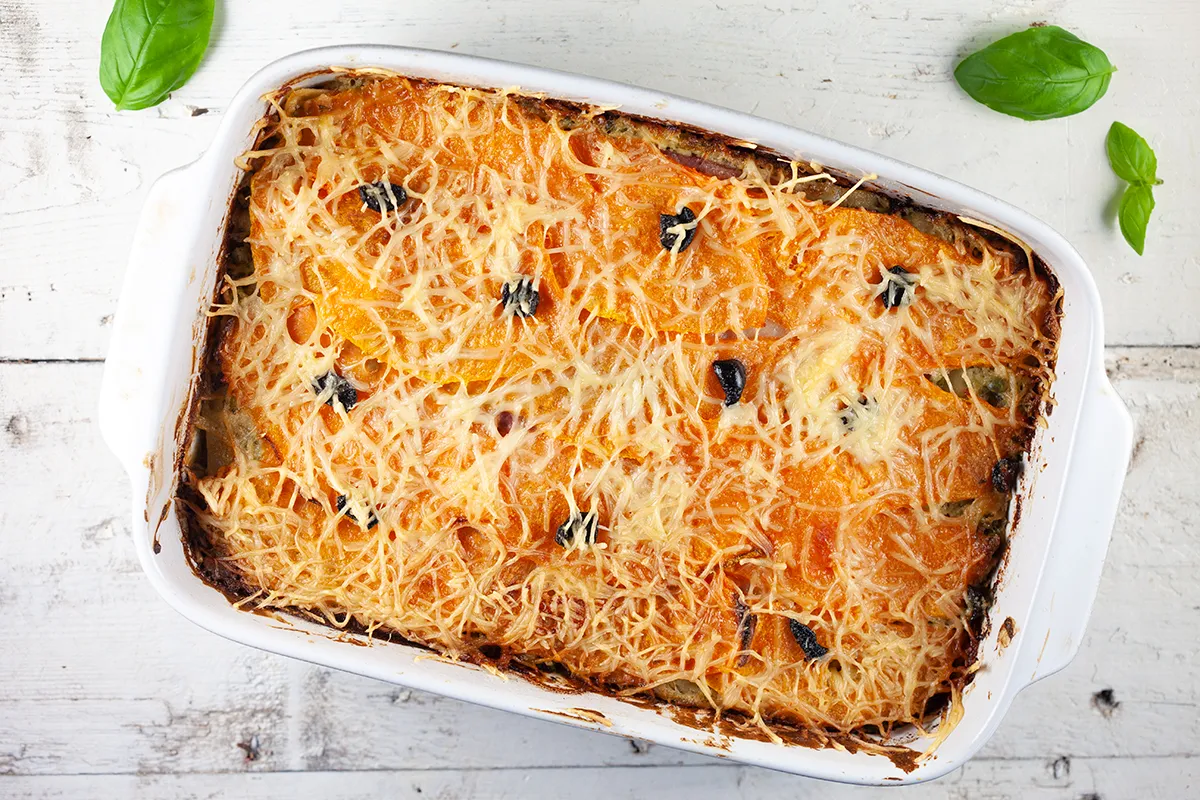 Pumpkin, ham and pesto lasagne