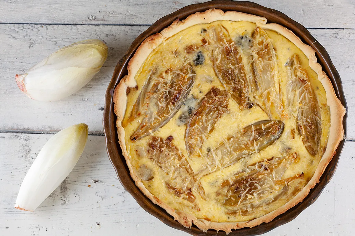 Chicory and blue cheese quiche