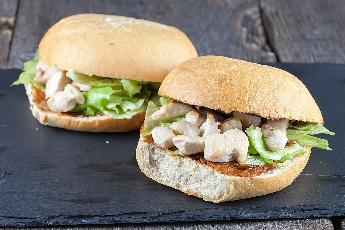 Italian bread with chicken satay