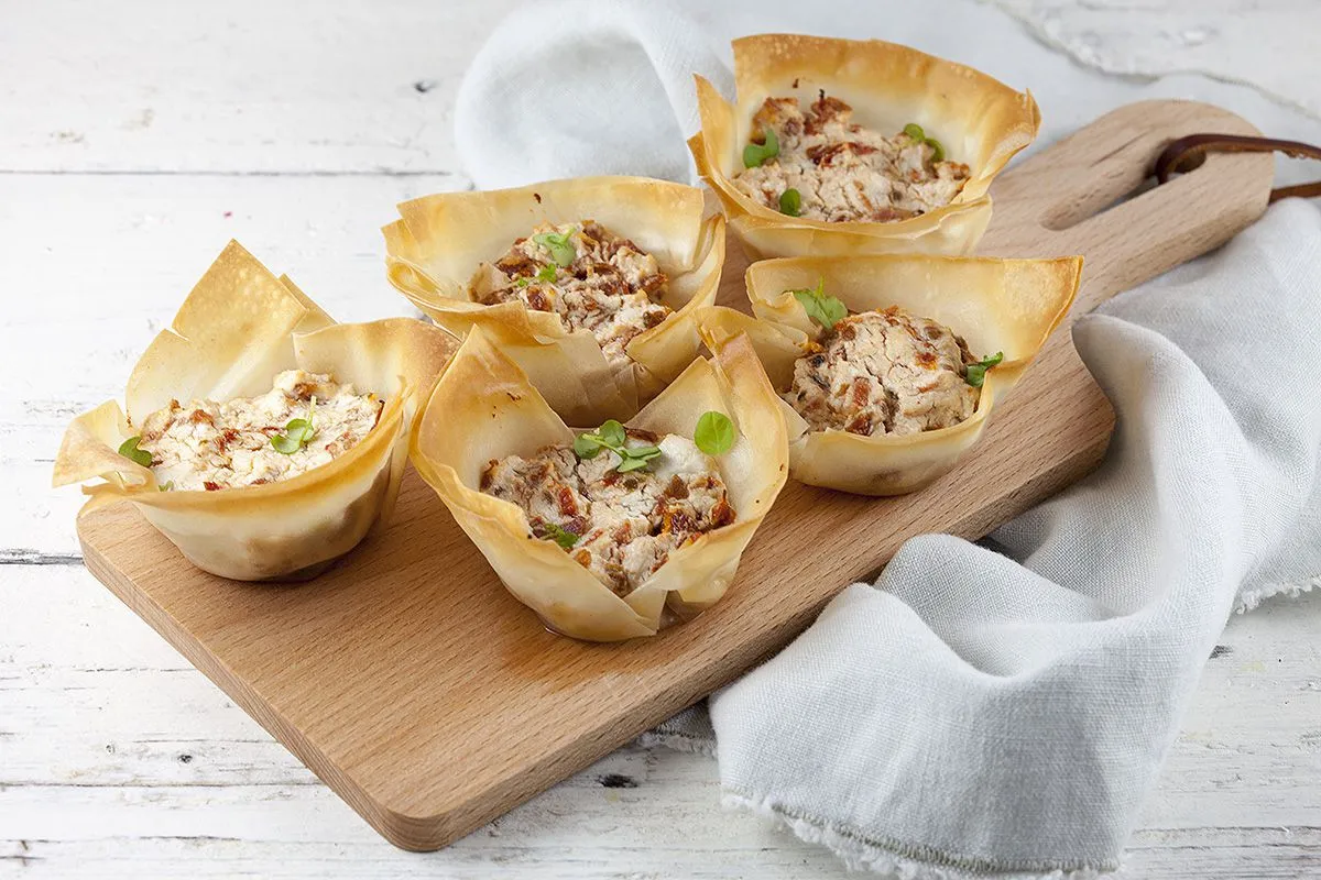 Phyllo dough with goat cheese and bacon