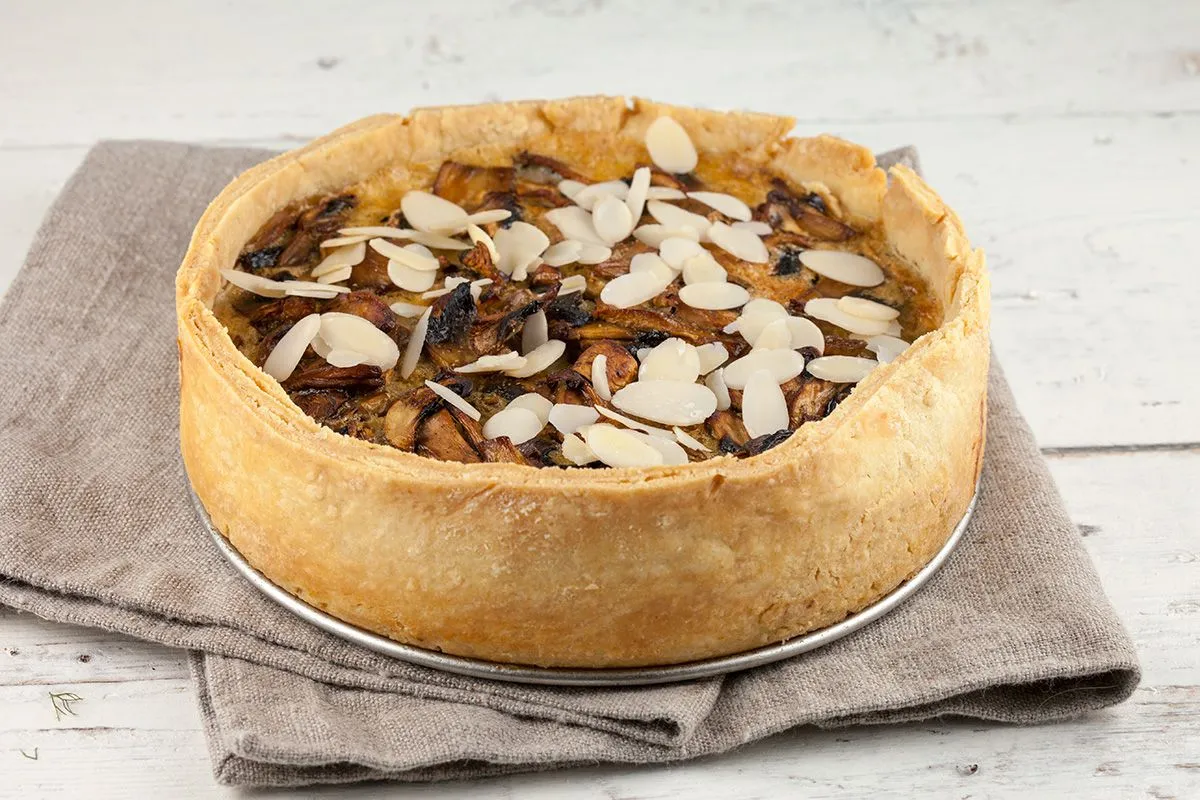 Dairy-free white asparagus and mushroom quiche