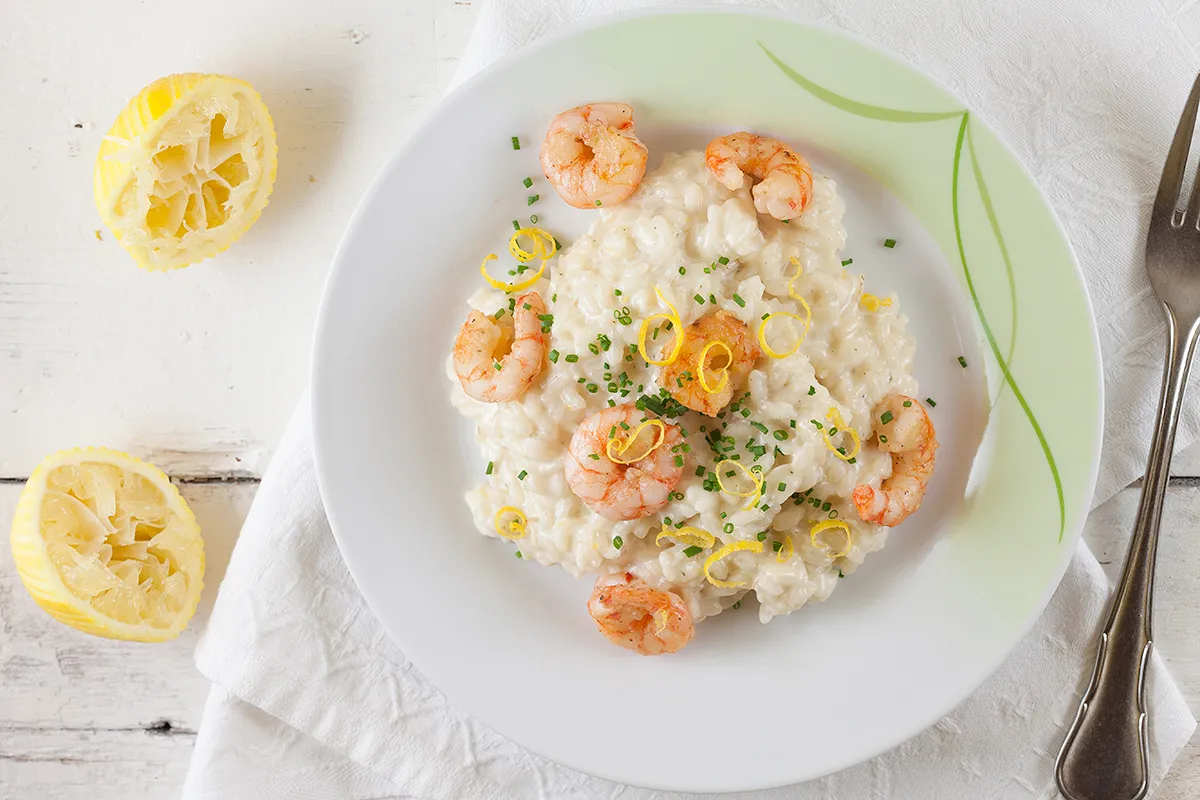 Creamy lemon risotto with shrimps