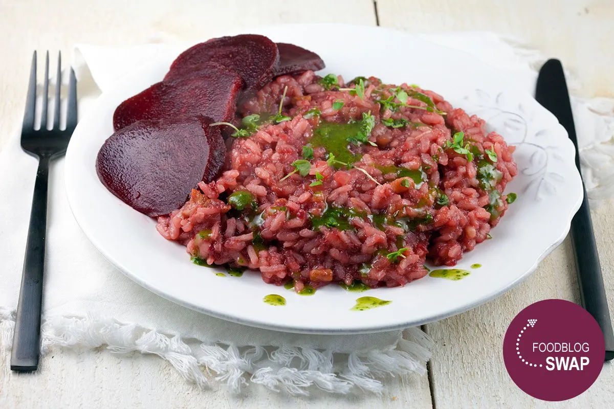 Beetroot risotto with streaky bacon