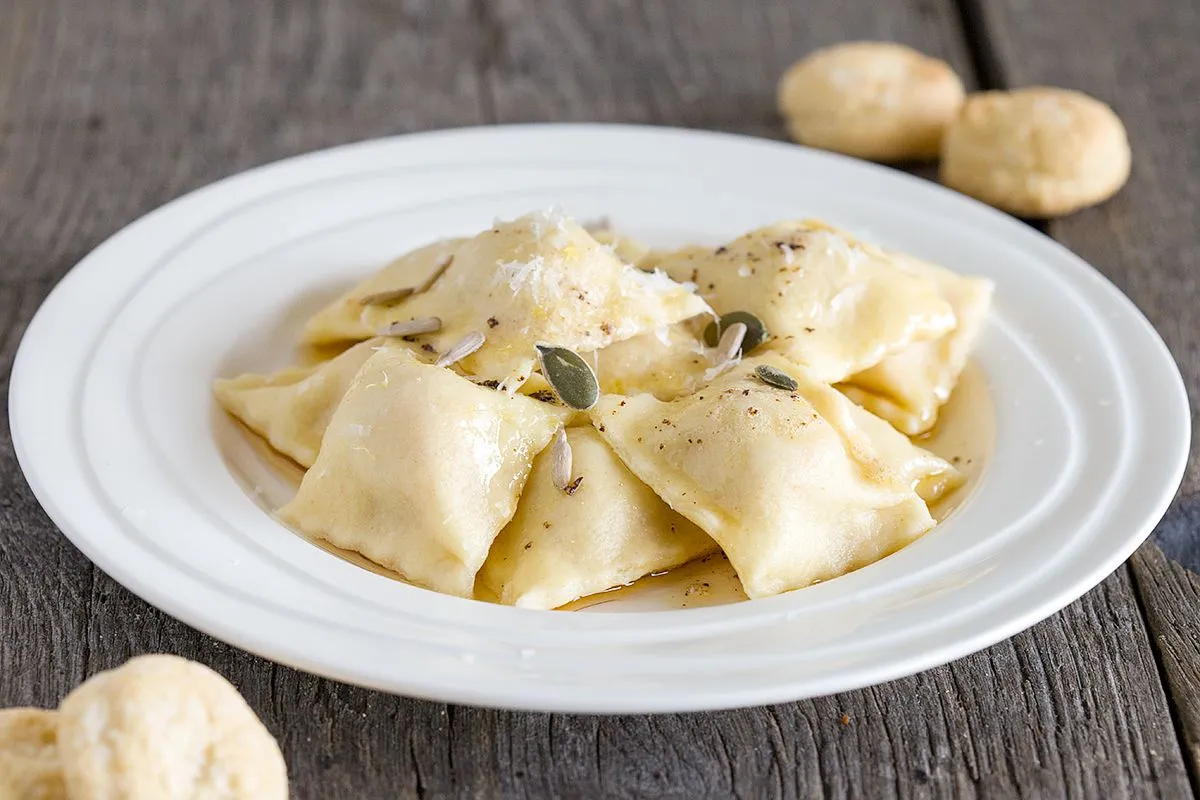 Pumpkin and amaretti ravioli