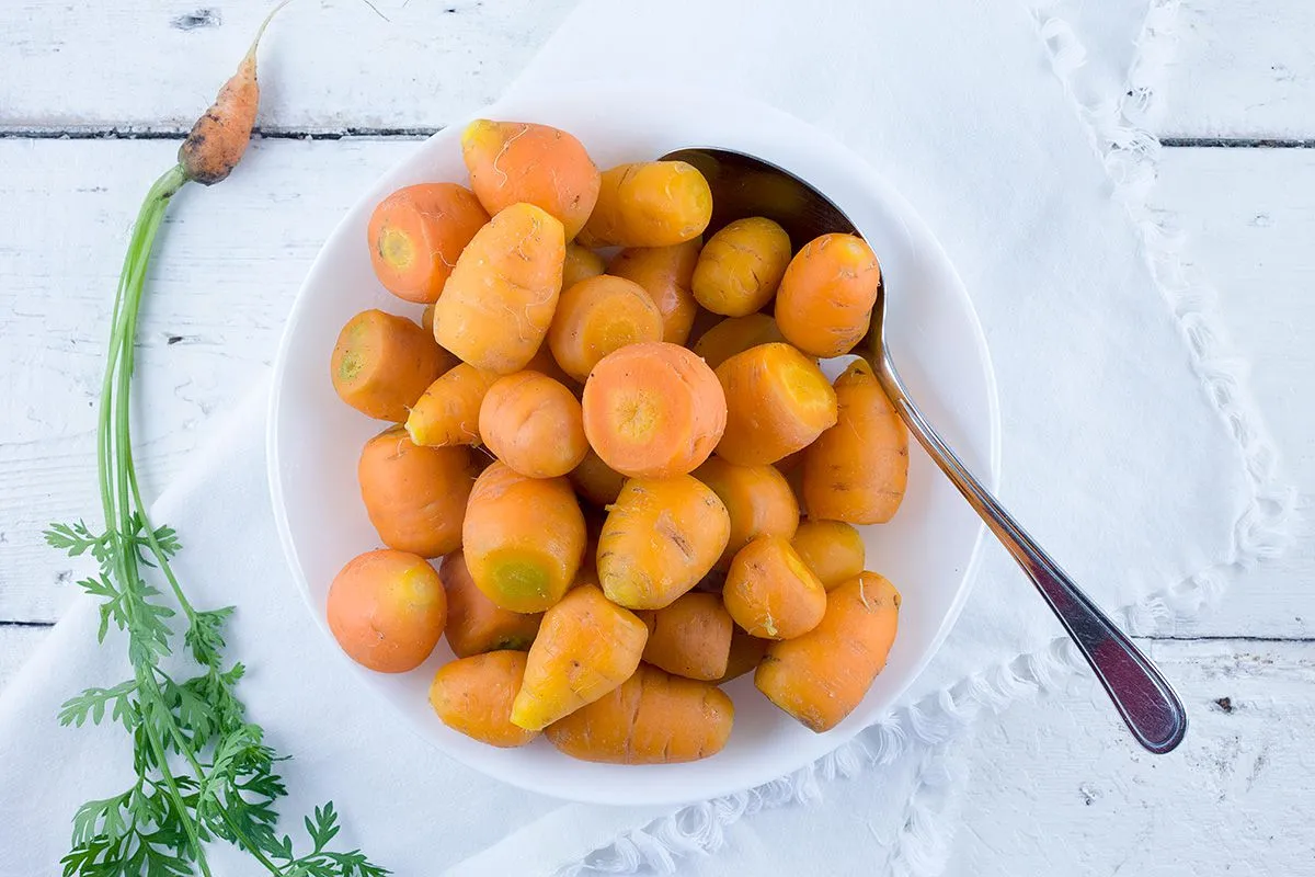 Steamed Parisienne carrots