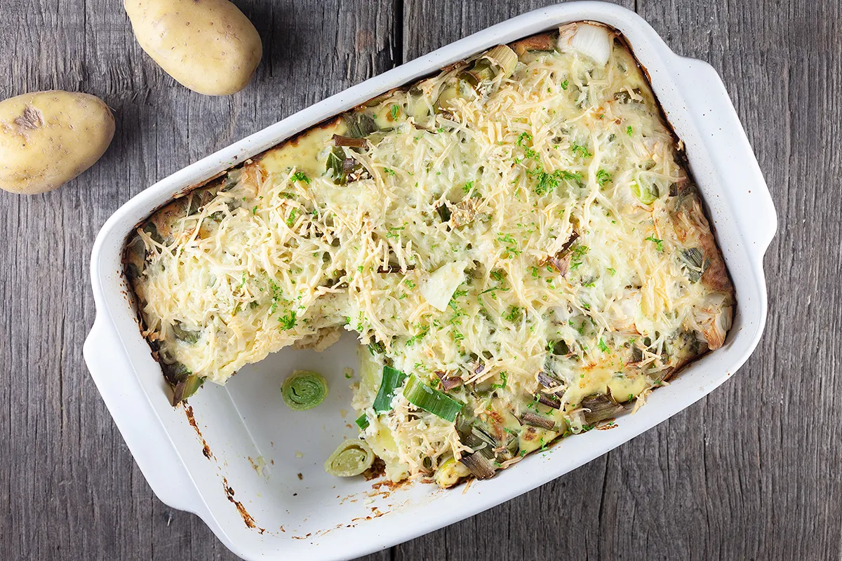 Leek and potato casserole