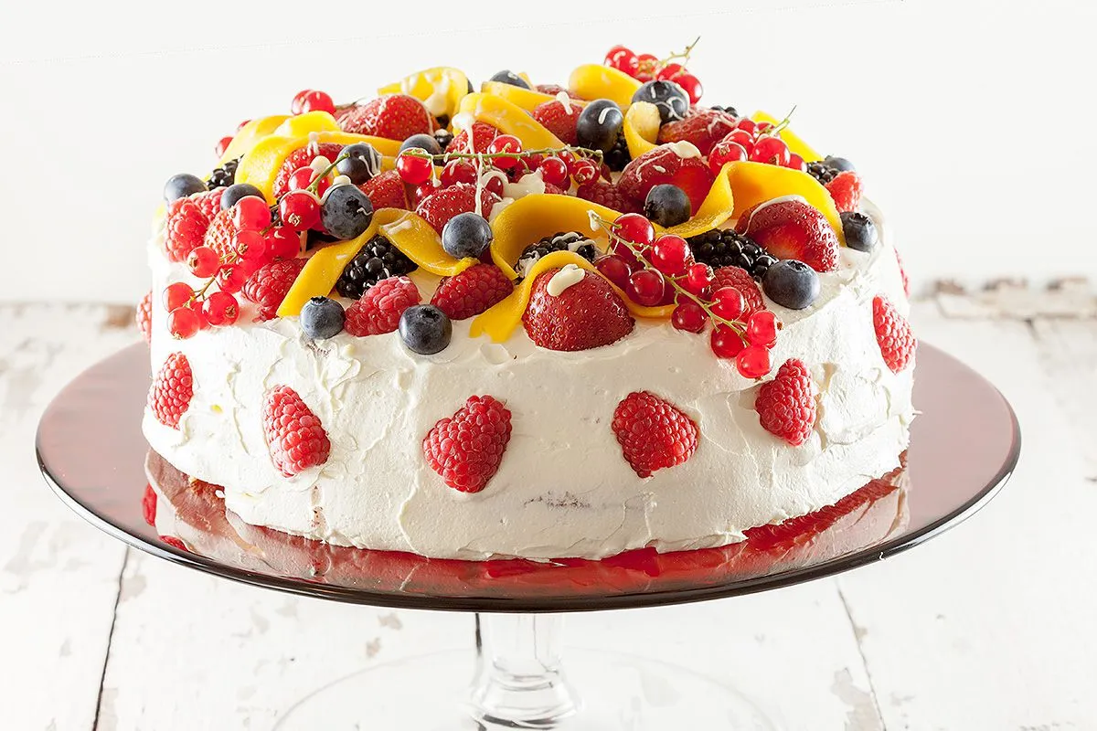 Summer fruit celebration cake
