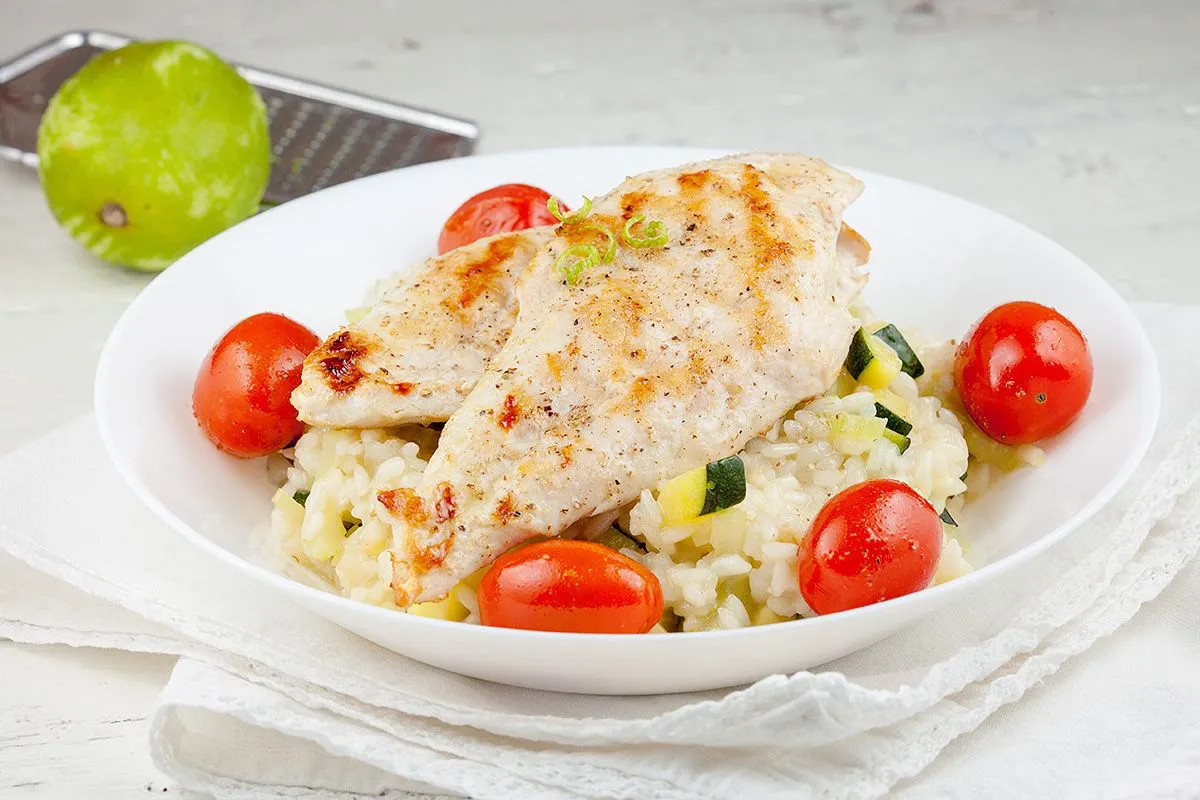 Grilled chicken risotto