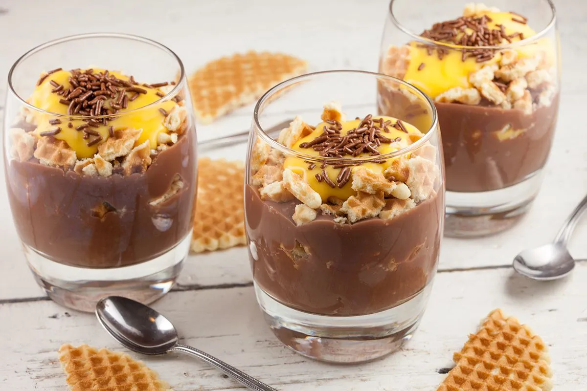 Eggnog, waffles and chocolate dessert