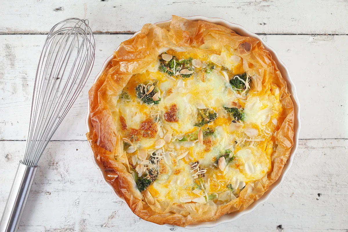 Vegetarian broccoli filo tart