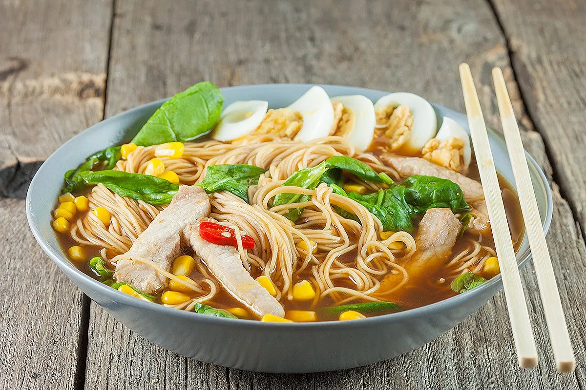Pork ramen noodle soup